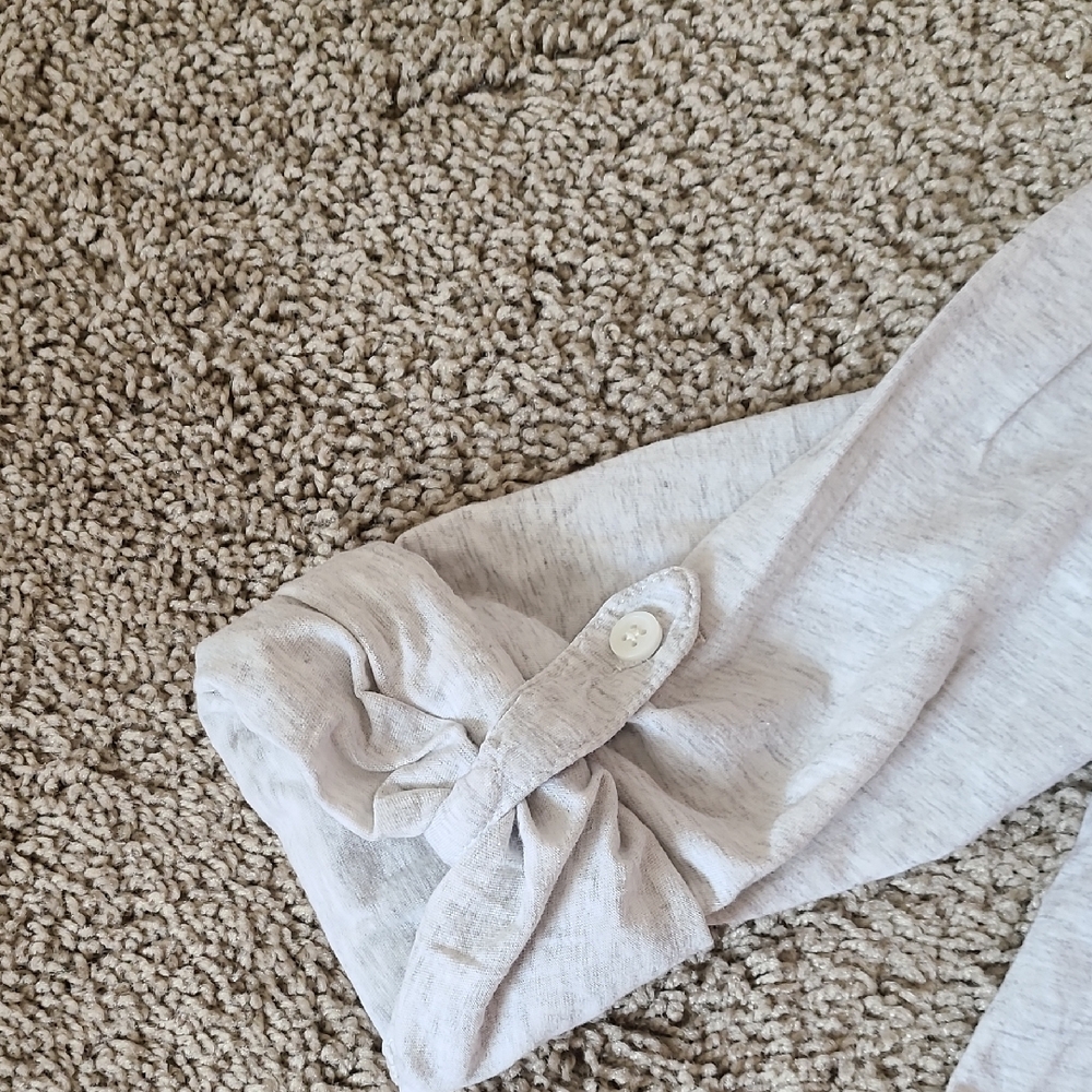 Light Gray Long Sleeve Henley Shirt Roll Up Sleeves - Picture 4 of 14